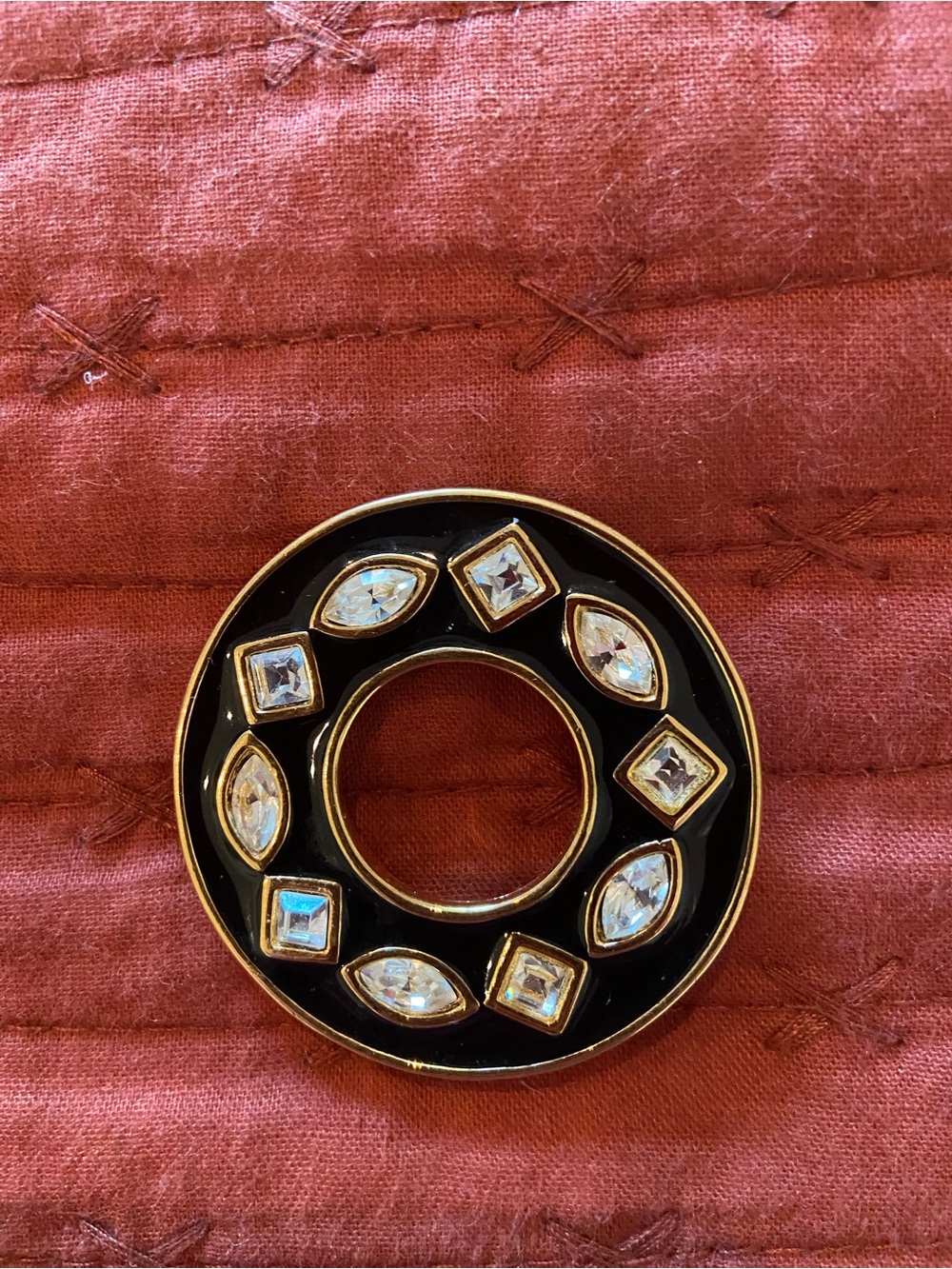 Monet Black and Gold Circular Crystal Brooch